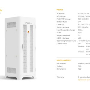 Soluna | Power Cell HV | 50kwh | 100kwh | 150kwh | Solar Hybrid Grid Battery Storage 3 Phase Commercial | FREE UK EU POST