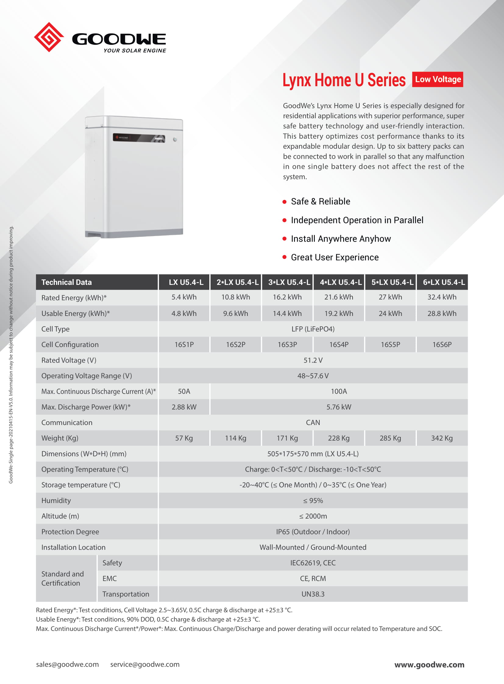 Goodwe Lynx Home U Series 5 4 Kwh Low Voltage Battery Scalable