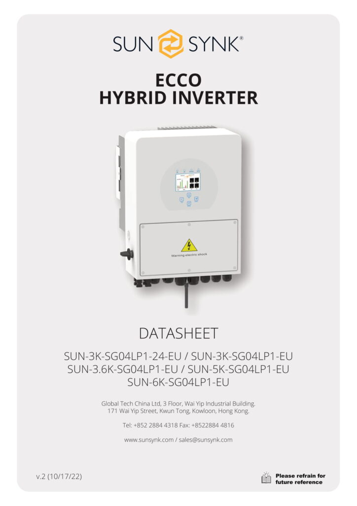 Sun-Synk 3.6kW ECCO | Solar PV | LV Battery | Wind | Generator | 3.6K ...